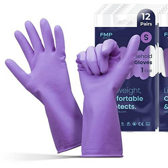 FMP Brands Cleaning Gloves 12 Pairs Rubber Gloves for Washing Dishes Non-Slip Dishwashing Gloves Waterproof Reusable Latex Dish Gloves for Kitchen, Bathroom, Household, Gardening (X-Large)