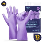 FMP Brands 12 Pairs Purple Rubber Dishwashing Cleaning Gloves Reusable Waterproof Household Cleaning Gloves, Non-Slip Kitchen Rubber GloveMedium