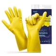 thumbnail image 1 of FMP Brands 12 Pairs Rubber Gloves for Cleaning – Heavy Duty Latex Dishwashing Gloves, 12" Long, Waterproof, 15mil Thick, Non-Slip Grip, Reusable for Kitchen, Gardening – Yellow, XL, 1 of 7