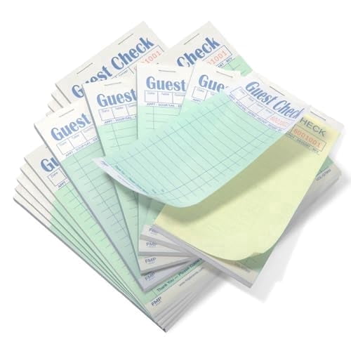 FMP Brands Double Part Guest Check for Servers, Server Note Pads 1000 Sheets (20 Pads), Server Books for Waitress with Carbon Copies, Guest Check 2 Part Carbonless, Receipt Book with Carbon Copies