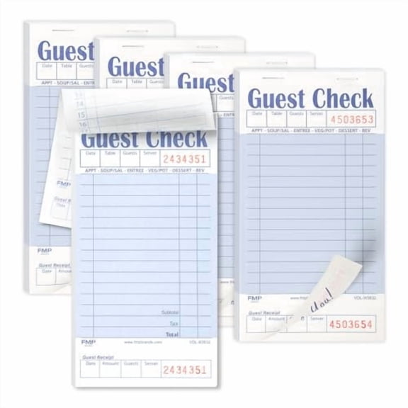 FMP Brands Guest Check Books for Servers, Server Note Pads Paper, Total 250 Sheets (5 Pads), Blue with Guest Receipt, Guest Check Pads, Restaurant Order Pads, Waitress Notepads