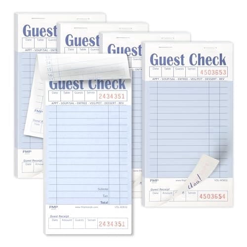 FMP Brands Guest Check Books for Servers, Server Note Pads Paper, Total 250 Sheets (5 Pads), Pink with Guest Receipt, Guest Check Pads, Restaurant Order Pads, Waitress Notepads