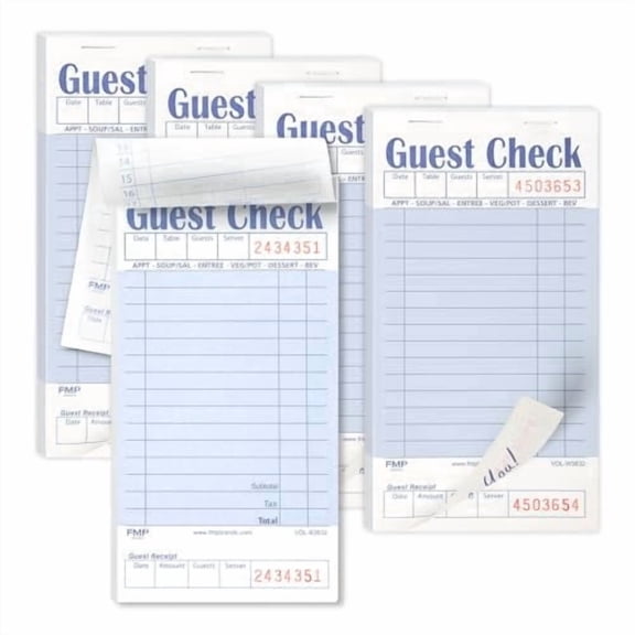 FMP Brands Guest Check Books for Servers, Server Note Pads Paper, Total 250 Sheets (5 Pads), White with Guest Receipt, Guest Check Pads, Restaurant Order Pads, Waitress Notepads