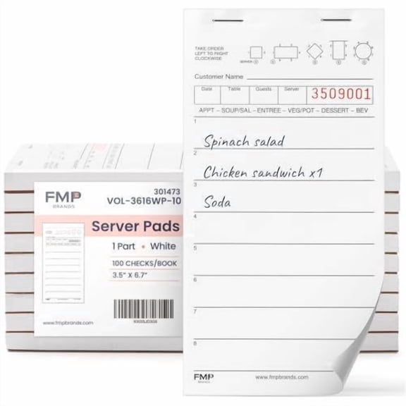 FMP Brands 1000 Sheets Server Note Pads (10 Pads Total), 100 Sheets/Pad, Guest Checks for Servers, Waitress Notepads, Guest Check Pads, Restaurant Order Pads, Guest Check Books for Bar, Cafe, Diners