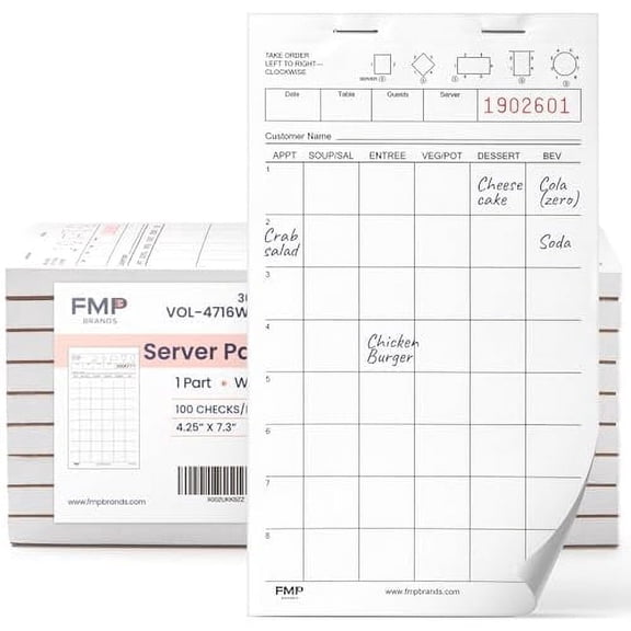 FMP Brands (5000 Sheets) Server Note Pads Paper, Guest Check for Servers, Guest Check Pads, Order Pads for Servers, Waitress Notepads, Server Pads for Restaurant, Bar, Cafe, 50 Pads, 100 Sheets/Pad
