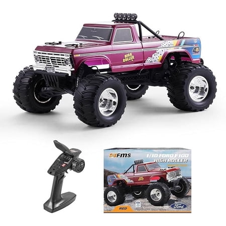 FMS 1/10 Ford F-100 RC Crawler, RTR 2WD Off-Road Truck with Wheelie Bar, High-Torque Motor, Ball Bearing, Hobby Grade Remote Control Car for Adults, High Roller