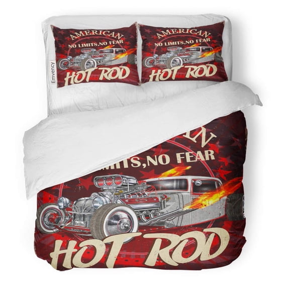 FMSHPON 3 Piece Bedding Set 1950S Vintage American Hot Rod 1960S 1970S America Antique Twin Size Duvet Cover with 2 Pillowcase for Home Bedding Room Decoration