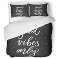 thumbnail image 1 of FMSHPON 3 Piece Bedding Set Abstract Good Vibes Only Calligraphy Lettering Inspirational Sayings Modern Twin Size Duvet Cover with 2 Pillowcase for Home Bedding Room Decoration, 1 of 1