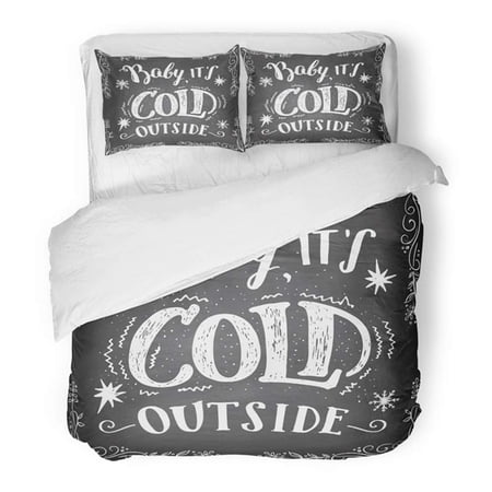 FMSHPON 3 Piece Bedding Set Baby It's Cold Outside Christmas Romantic Chalkboard Hand Lettering Sign Greeting Twin Size Duvet Cover with 2 Pillowcase for Home Bedding Room Decoration