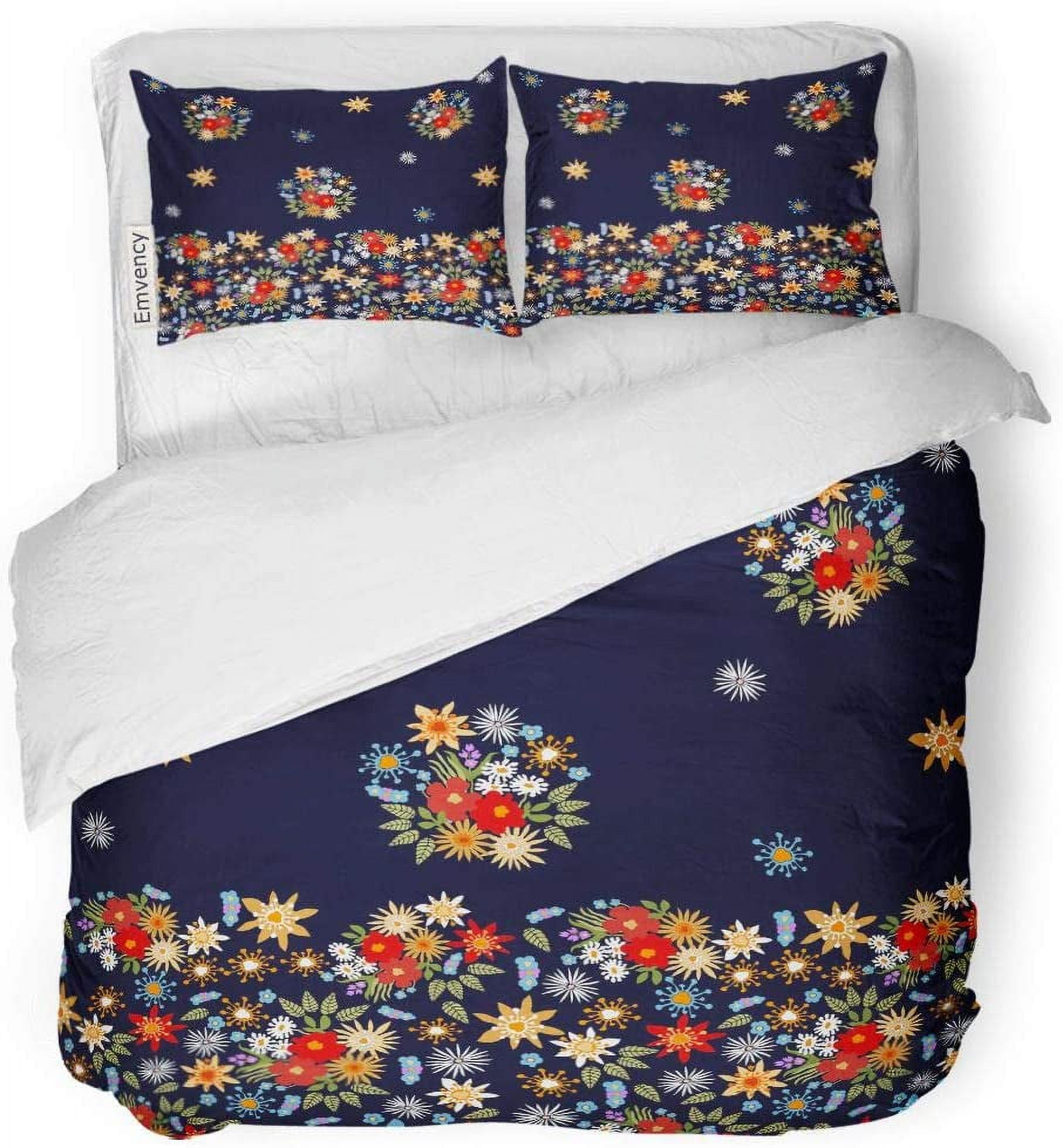FMSHPON 3 Piece Bedding Set Blue 50S Bright Floral Border Spanish ...