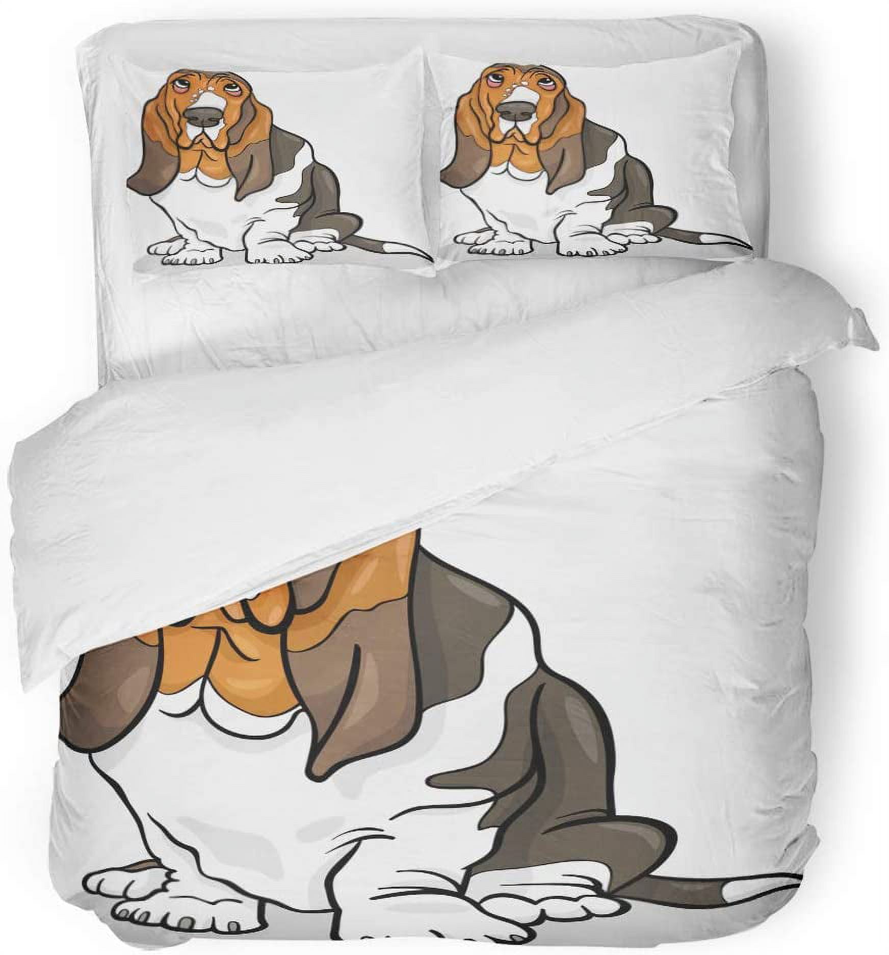 FMSHPON 3 Piece Bedding Set Brown Puppy Cartoon of Cute Basset Hound Purebred Dog Black Breed Canine Clip Twin Size Duvet Cover with 2 Pillowcase for Home Bedding Room Decoration Walmart
