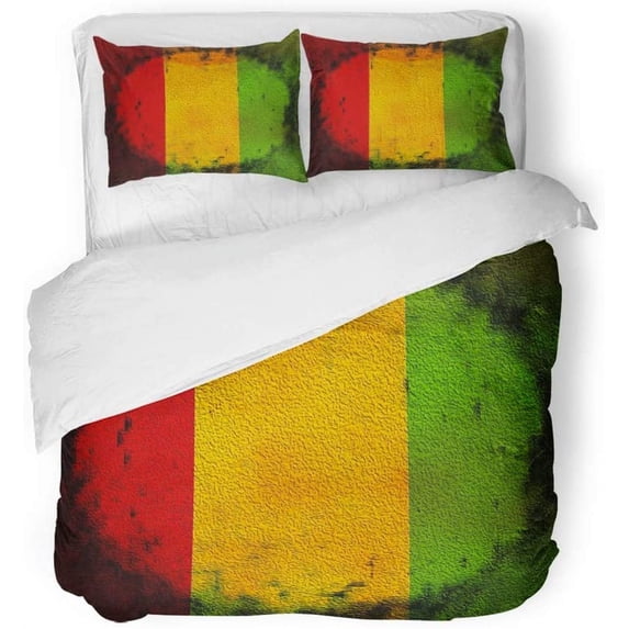 FMSHPON 3 Piece Bedding Set Colorful Abstract Reggae Green Color Flag Graphic Jamaica Jamaican Modern Music Twin Size Duvet Cover with 2 Pillowcase for Home Bedding Room Decoration