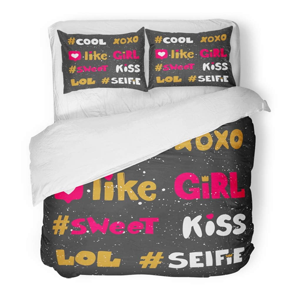 FMSHPON 3 Piece Bedding Set Cute XOXO Like Girl Sweet Kiss LOL Selfie