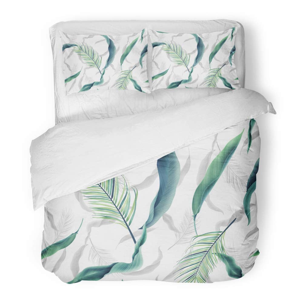 FMSHPON 3 Piece Bedding Set Green Botany Tropical Colorful with Leaves ...