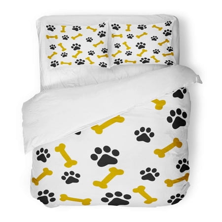 FMSHPON 3 Piece Bedding Set Pawprint Dog Paw and Abstract Artistic Bear Canine Cat Clip Twin Size Duvet Cover with 2 Pillowcase for Home Bedding Room Decoration