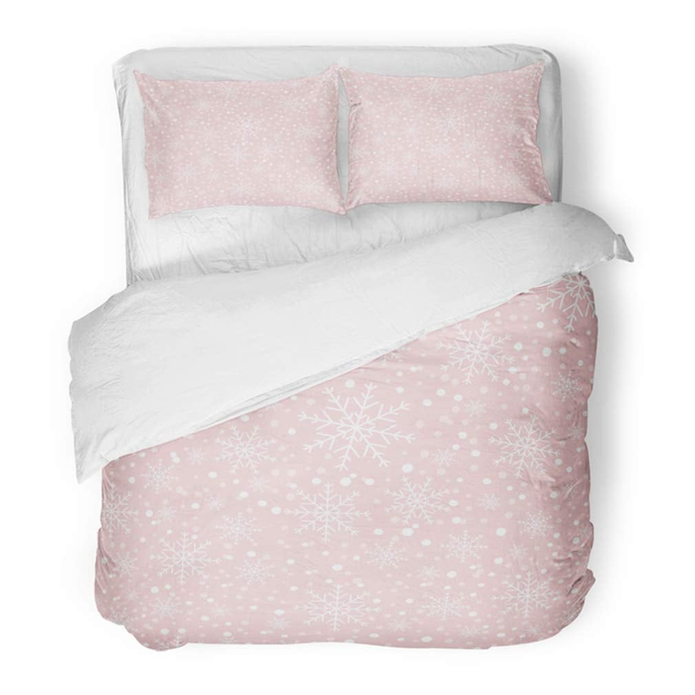 FMSHPON 3 Piece Bedding Set Pink Beautiful Christmas Snowflake Pattern