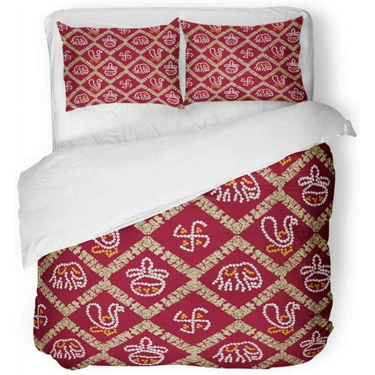 FMSHPON 3 Piece Bedding Set Red Abstract Bandhani Pattern Bandana Bandanna Beauty Close Color Dress Handkerchief Twin Size Duvet Cover with 2