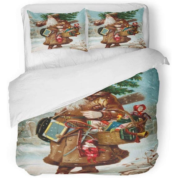 FMSHPON 3 Piece Bedding Set Santa Vintage Christmas of Father Circa 1890 Old Claus Nicholas Twin Size Duvet Cover with 2 Pillowcase for Home Bedding Room Decoration