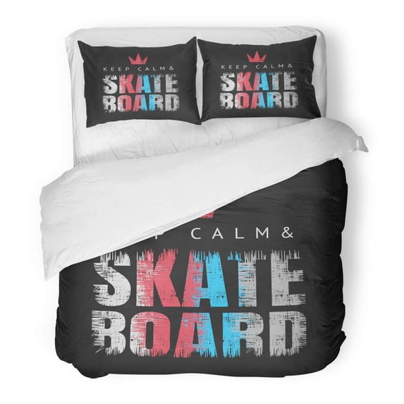 FMSHPON 3 Piece Bedding Set The of Skateboarding Slogan Keep Calm and Skateboard Grunge Design Graphics Twin Size Duvet Cover with 2 Pillowcase for Home Bedding Room Decoration