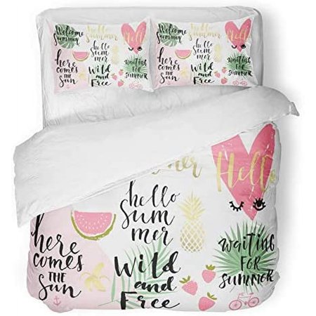 FMSHPON 3 Piece Bedding Set Summer Calligraphyc Collection of Black White Gold Colored Lettering Beautiful Twin Size Duvet Cover with 2 Pillowcase for Home Bedding Room Decoration