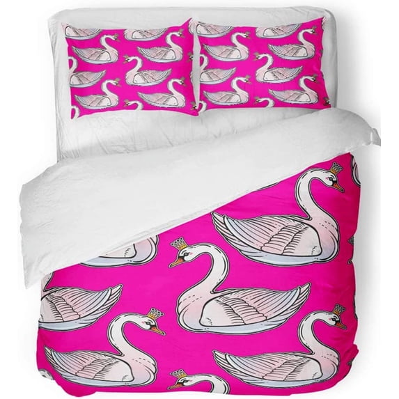 FMSHPON 3 Piece Bedding Set Vintage Pin Up with White Swan Princess Lovely Classic Flash Tattoo in Girly Twin Size Duvet Cover with 2 Pillowcase for Home Bedding Room Decoration