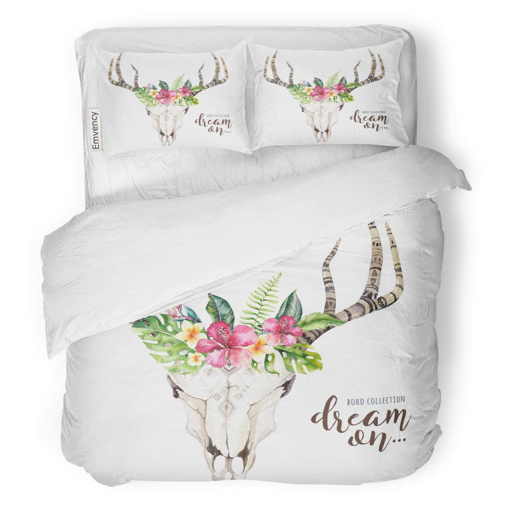 FMSHPON 3 Piece Bedding Set Watercolor Bohemian Cow Skull and Tropic ...