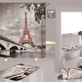 thumbnail image 1 of FMSHPON 3D Motorcycle Train Paris Tower 4 Piece Bathroom Set Shower Curtain Bath Rug Contour Mat and Toilet Lid Cover, 1 of 8