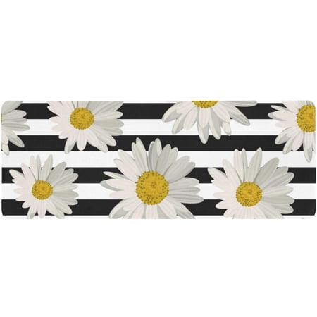 FMSHPON Abstract White Daisy Daisies on Striped Extra Extended Large Gaming Mouse Pad Mat Desk Pad Keyboard Mat 31.5x12 inch