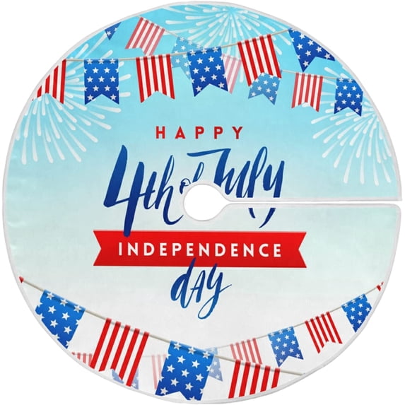 FMSHPON American Flag Tree Skirt Independence Day Xmas Christmas Tree Skirt Stand Mat for Holiday Party Decoration Indoor Outdoor 48 inches