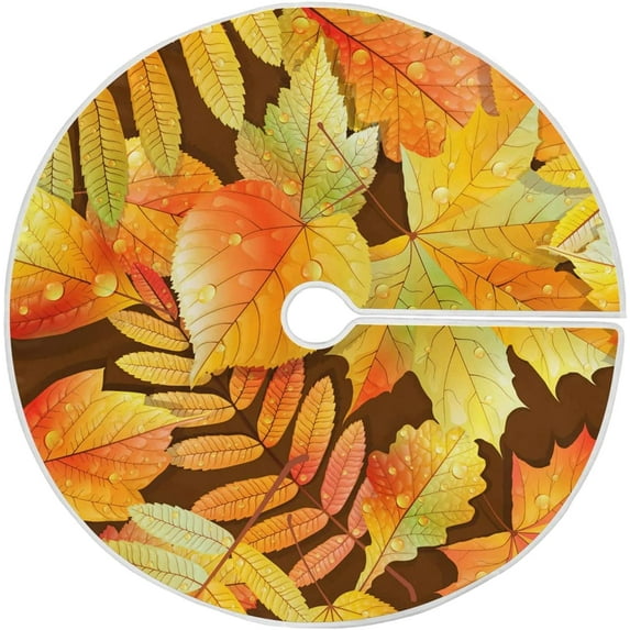 FMSHPON Autumn Fall Leaves Xmas Christmas Tree Skirt Stand Mat for Holiday Party Decoration Indoor Outdoor 48 inches