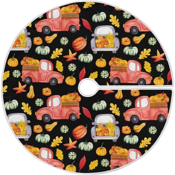 FMSHPON Autumn Pumpkins Truck Xmas Christmas Tree Skirt Stand Mat for Holiday Party Decoration Indoor Outdoor 48 inches