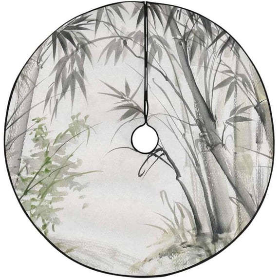 FMSHPON Bamboo Forest Painting Xmas Christmas Tree Skirt Stand Mat for Holiday Party Decoration Indoor Outdoor 48 inches