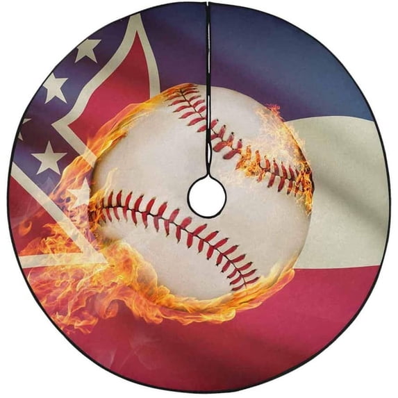 FMSHPON Baseball BallFlag Xmas Christmas Tree Skirt Stand Mat for Holiday Party Decoration Indoor Outdoor 36 inches
