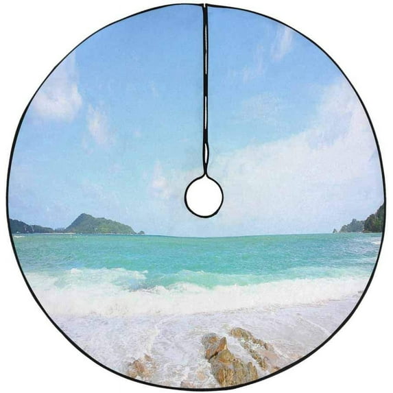 FMSHPON Beach of Tropical Sea Xmas Christmas Tree Skirt Stand Mat for Holiday Party Decoration Indoor Outdoor 36 inches