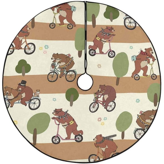 FMSHPON Bear Riding Bike Xmas Christmas Tree Skirt Stand Mat for Holiday Party Decoration Indoor Outdoor 48 inches