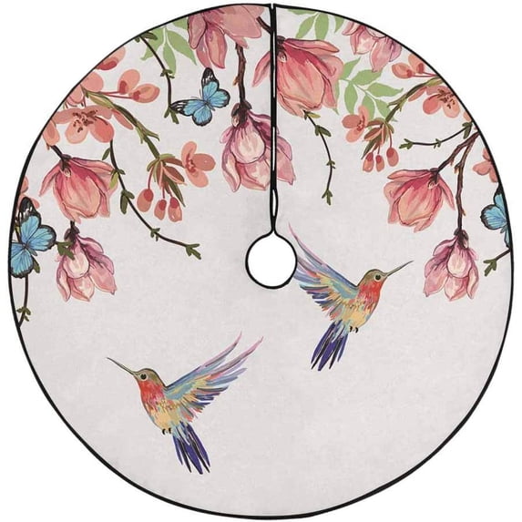 FMSHPON Beautiful Tropical Birds Xmas Christmas Tree Skirt Stand Mat for Holiday Party Decoration Indoor Outdoor 48 inches