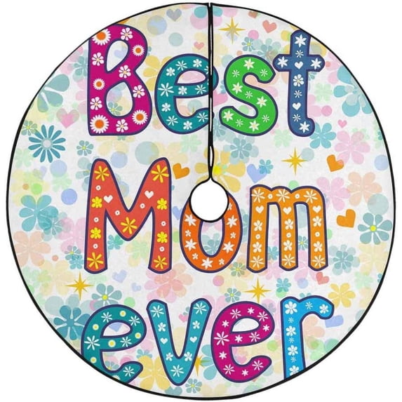 FMSHPON Best Mom Cute Florals Xmas Christmas Tree Skirt Stand Mat for Holiday Party Decoration Indoor Outdoor 48 inches