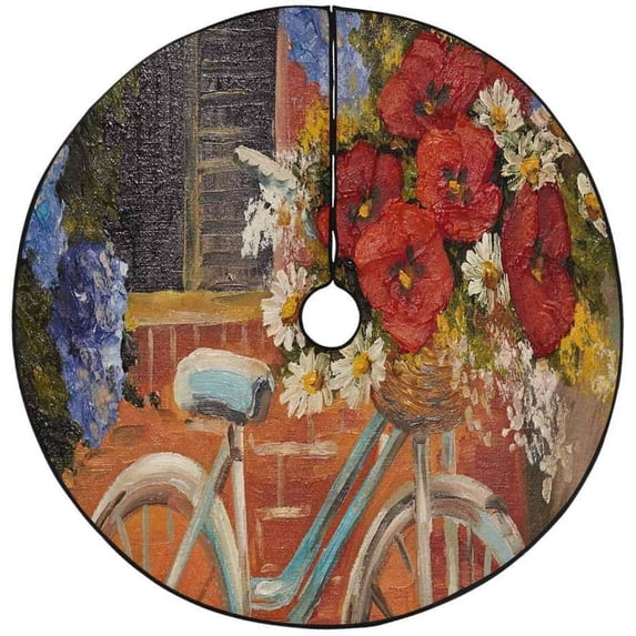 FMSHPON Bikea Bouquet of Flowers Xmas Christmas Tree Skirt Stand Mat for Holiday Party Decoration Indoor Outdoor 48 inches