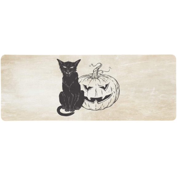 FMSHPON Black Cat Sitting with Halloween Pumpkin Over Old Grunge Paper Extra Extended Large Gaming Mouse Pad Mat Desk Pad Keyboard Mat 31.5x12 inch
