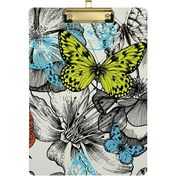 FMSHPON Blooming Roses Butterflies Clipboard Hardboard Wood Nursing Clip Board and Pull for Standard A4 Letter 13x9 inches