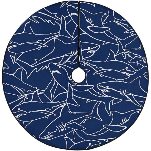 FMSHPON Blue Abstract Shark Xmas Christmas Tree Skirt Stand Mat for Holiday Party Decoration Indoor Outdoor 36 inches