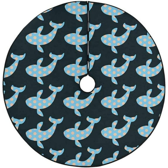 FMSHPON Blue Polka Dot Whale Xmas Christmas Tree Skirt Stand Mat for Holiday Party Decoration Indoor Outdoor 36 inches