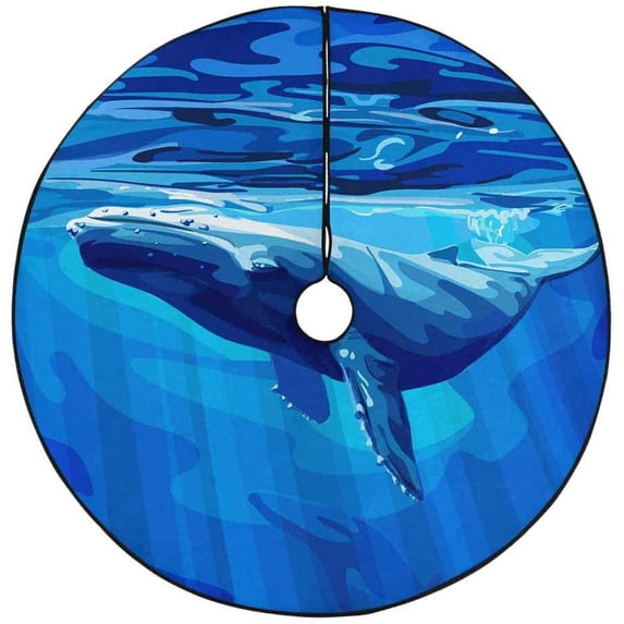FMSHPON Blue Whale Underwater Ocean Xmas Christmas Tree Skirt Stand Mat for Holiday Party Decoration Indoor Outdoor 36 inches