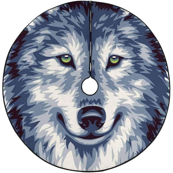 FMSHPON Blue Wild Wolf Xmas Christmas Tree Skirt Stand Mat for Holiday Party Decoration Indoor Outdoor 36 inches