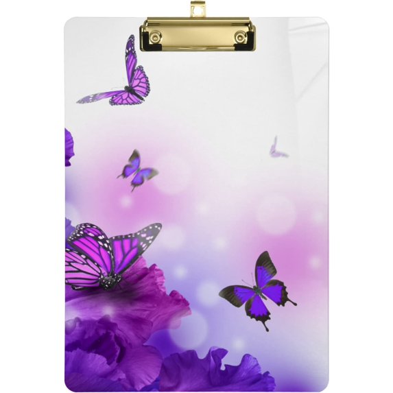 FMSHPON Butterfly Flowers Hydrangeas Iris Clipboard Hardboard Wood Nursing Clip Board and Pull for Standard A4 Letter 13x9 inches
