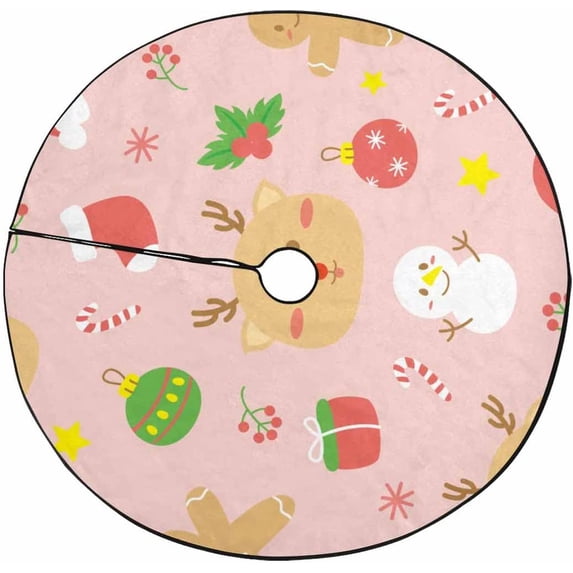 FMSHPON Cartoon Christmas Elements Xmas Christmas Tree Skirt Stand Mat for Holiday Party Decoration Indoor Outdoor 48 inches