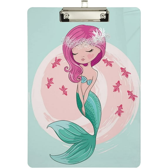FMSHPON Cartoon Mermaid Clipboard Hardboard Wood Nursing Clip Board and Pull for Standard A4 Letter 13x9 inches