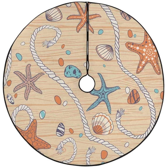 FMSHPON Cartoon Starfish Wooden Xmas Christmas Tree Skirt Stand Mat for Holiday Party Decoration Indoor Outdoor 36 inches