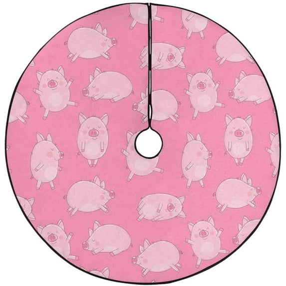 FMSHPON Cheerful Pigs on Pink Xmas Christmas Tree Skirt Stand Mat for Holiday Party Decoration Indoor Outdoor 48 inches
