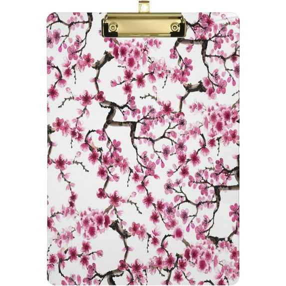 FMSHPON Cherry Blossom Flower Watercolor Pink Clipboard Hardboard Wood Nursing Clip Board and Pull for Standard A4 Letter 13x9 inches